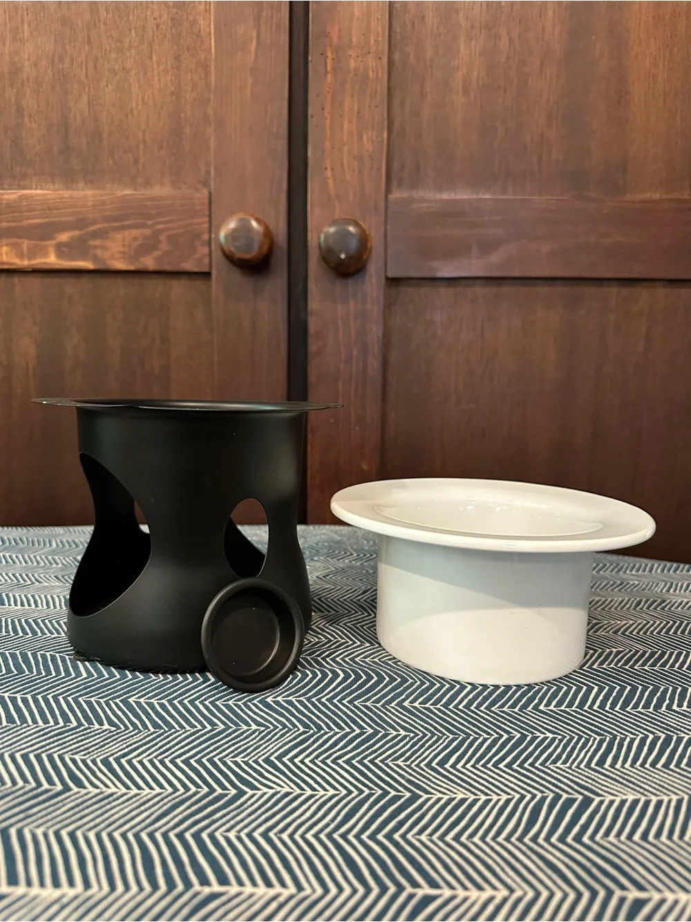 Metal and ceramic tea light fondue set • vintage